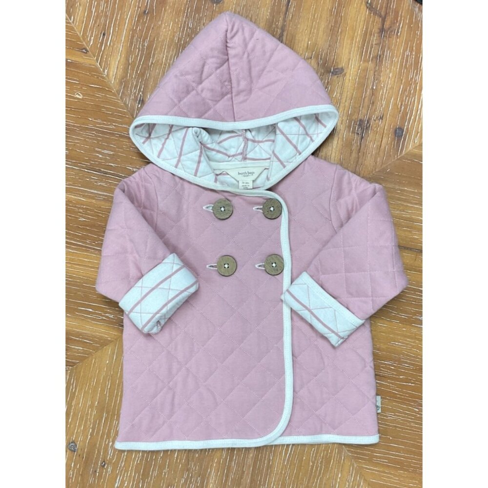 Burts Bees Baby Quilted Hooded Jacket 18 Months Pink & White Cotton Blend With W